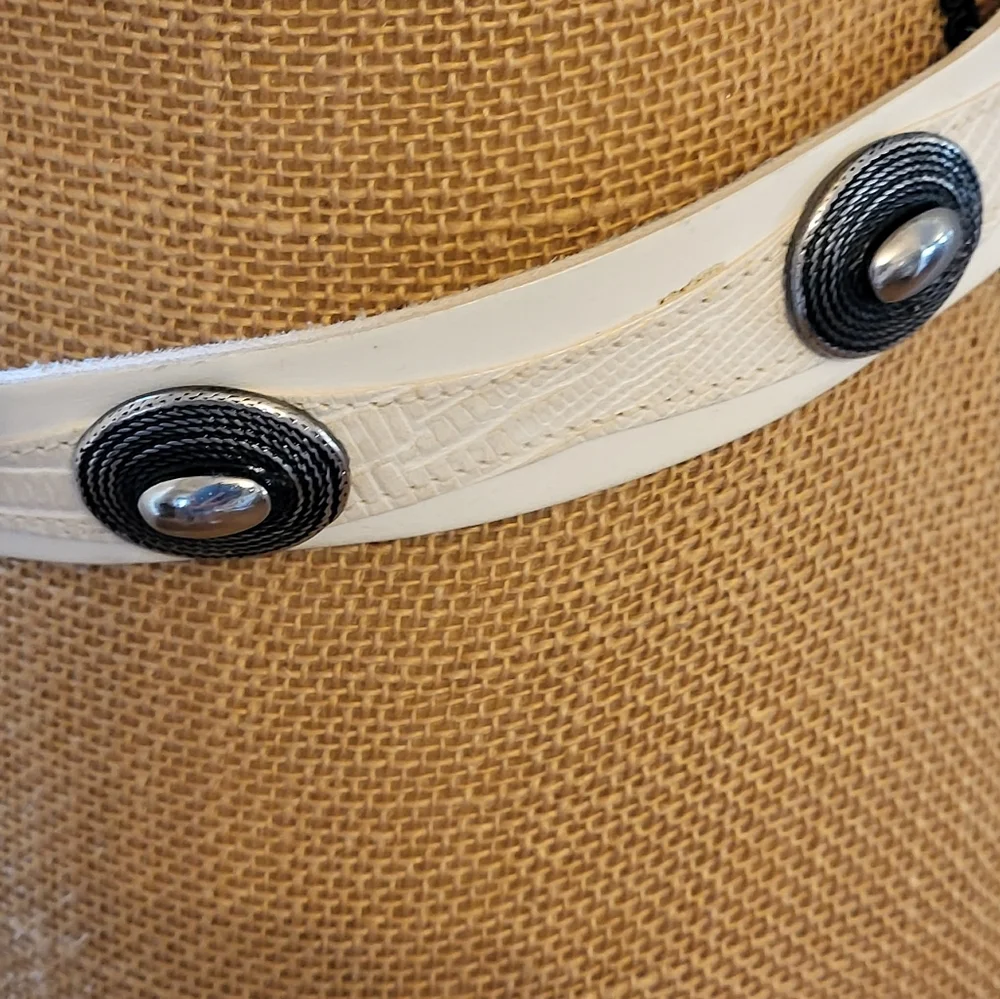 Bijoux Medici Ivory Leather Reptile Accent Sterling Silver Medallions Large Belt